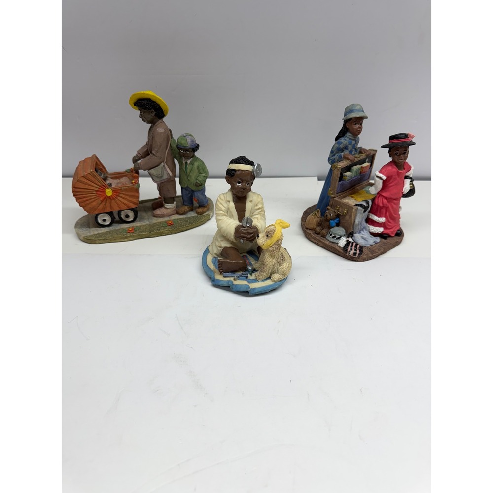 Vintage Young's Inc Figurines Set 3 Black Americana Mother Stroller Doctor 1990s